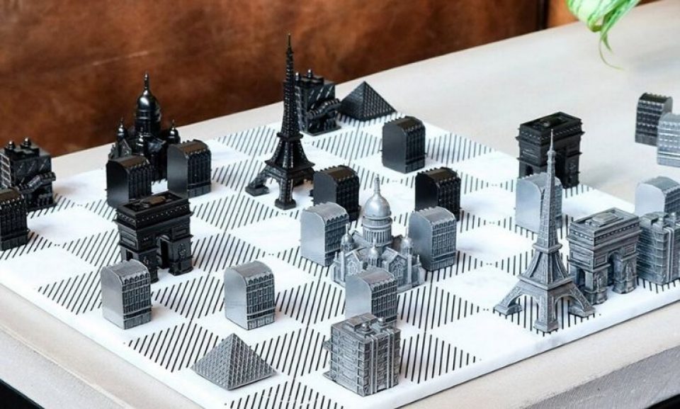 Metal Paris Skyline Chess Set