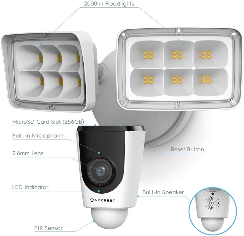 Amcrest Floodlight Camera has a 114° View and Built-in Siren
