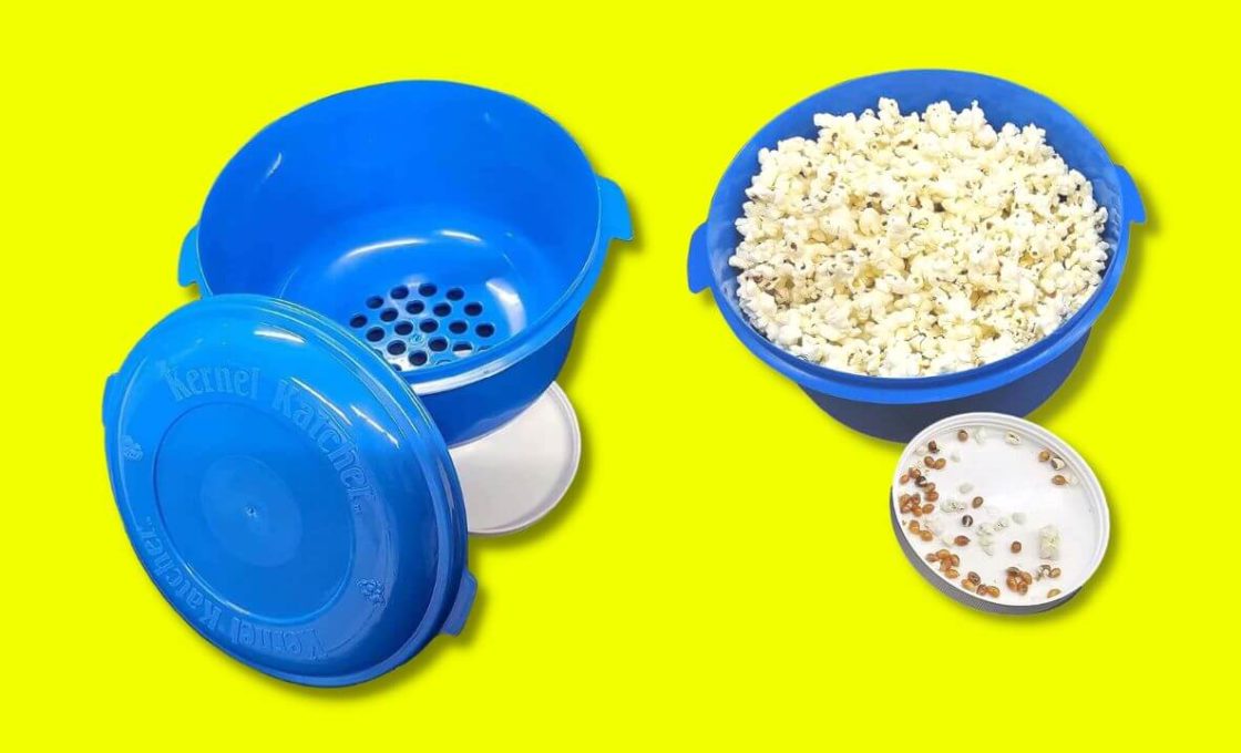 Kernel Katcher Popcorn Bowl Filters Out Unpopped Kernels