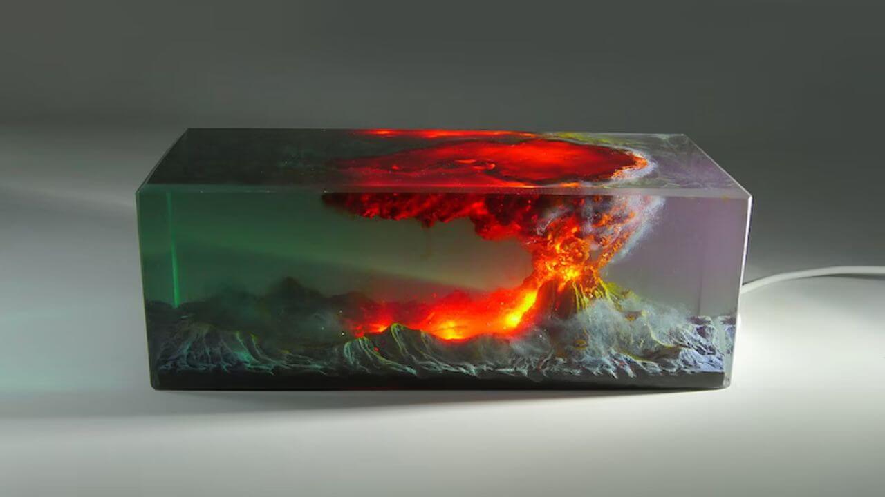 Volcano Eruption Resin Sculpture Captures a Realistic Volcanic Experience