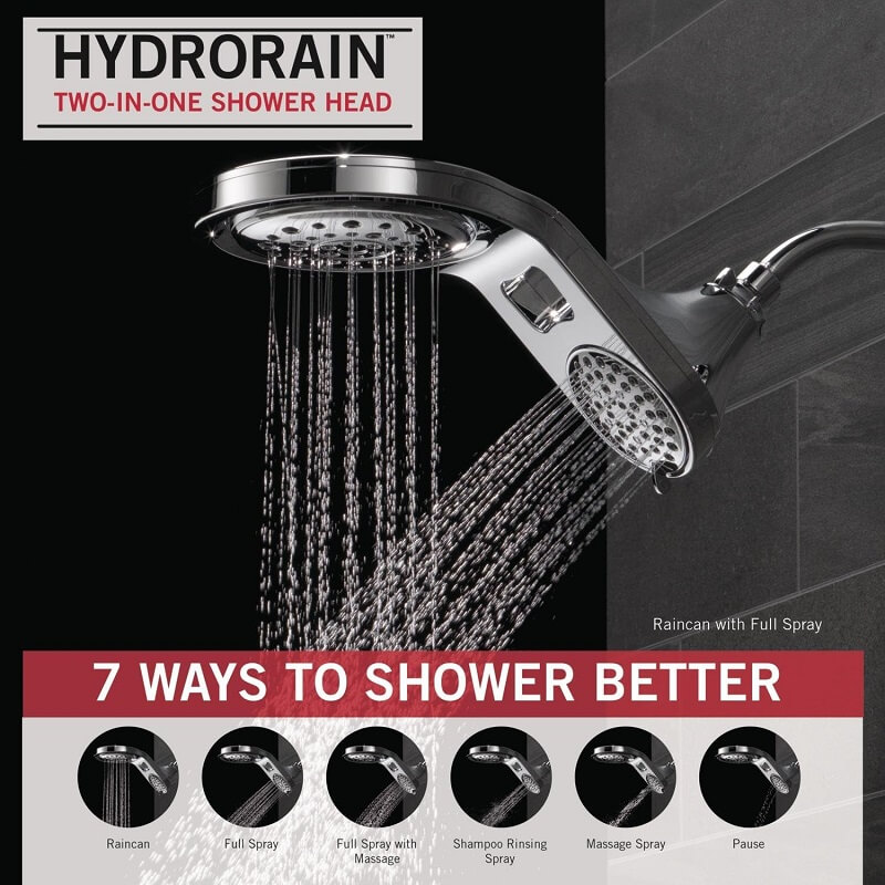 Delta Faucet HydroRain 2-in1 Rain Shower Head Allows for Single or Dual Operation