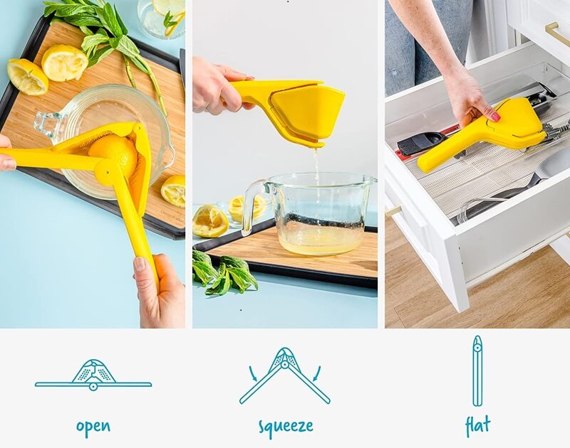 Dreamfarm Fluicer Manually Squeezes Citrus Fruits and Folds Away for Compact Storage